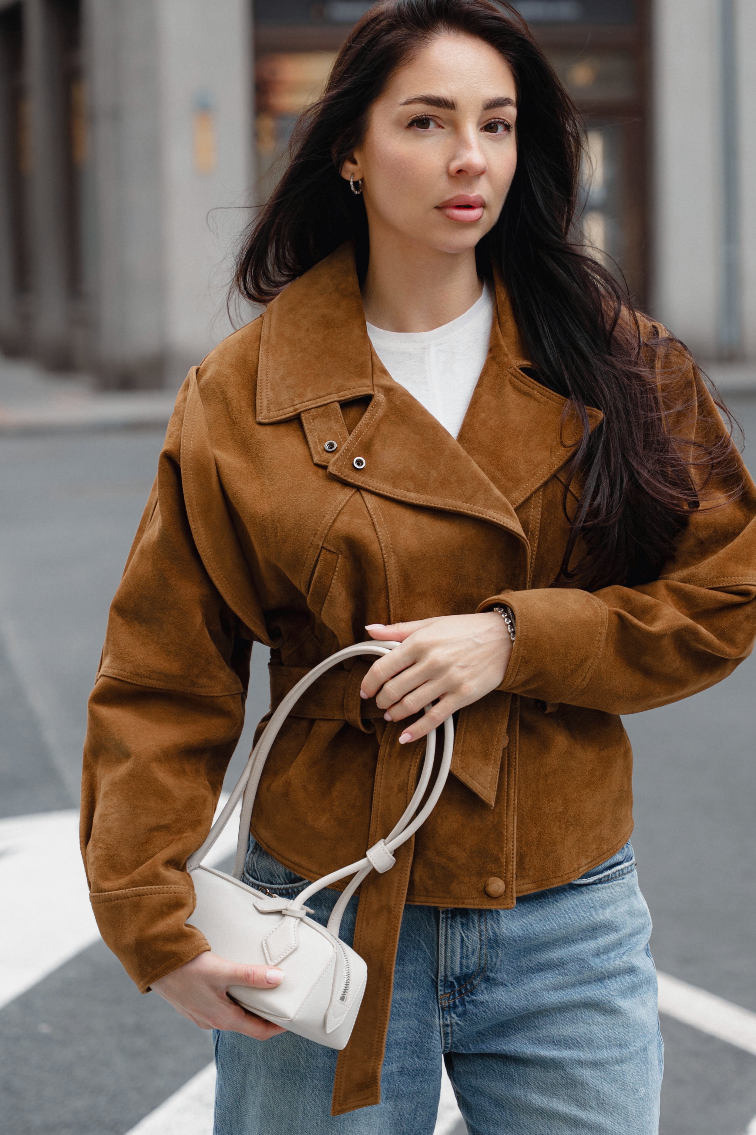 Suede Belted Jacket Frame