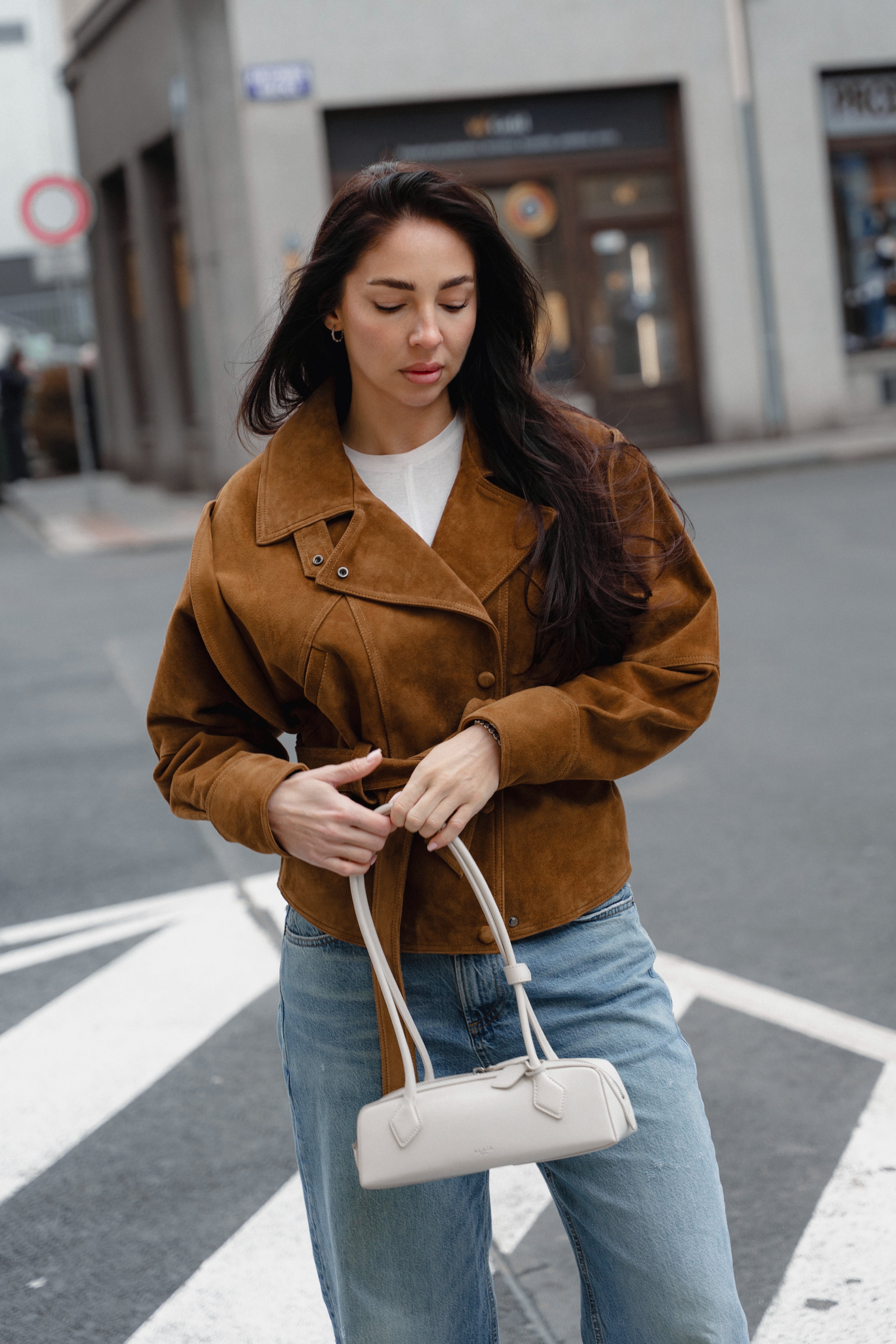 Suede Belted Jacket Frame