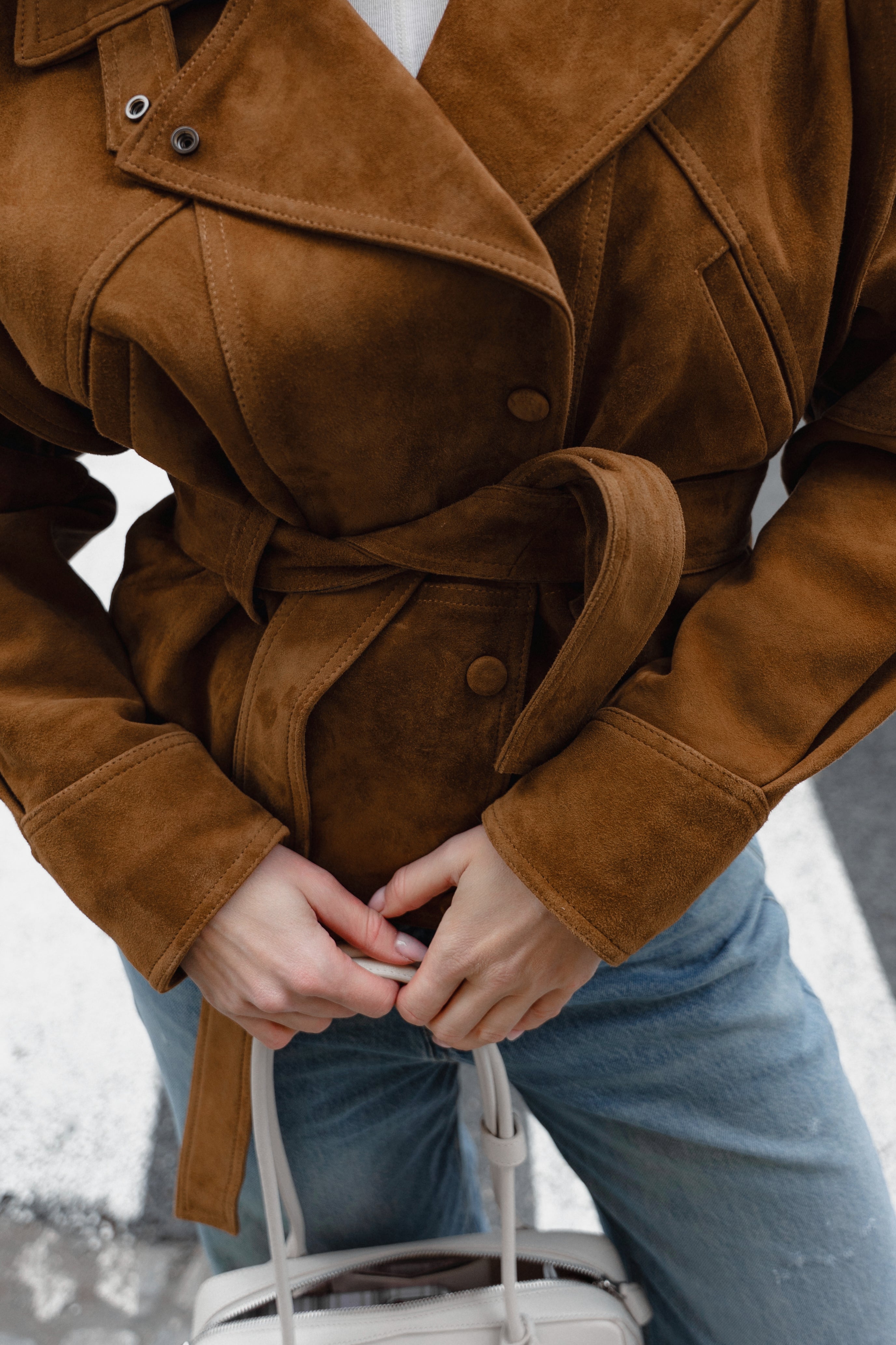 Suede Belted Jacket Frame