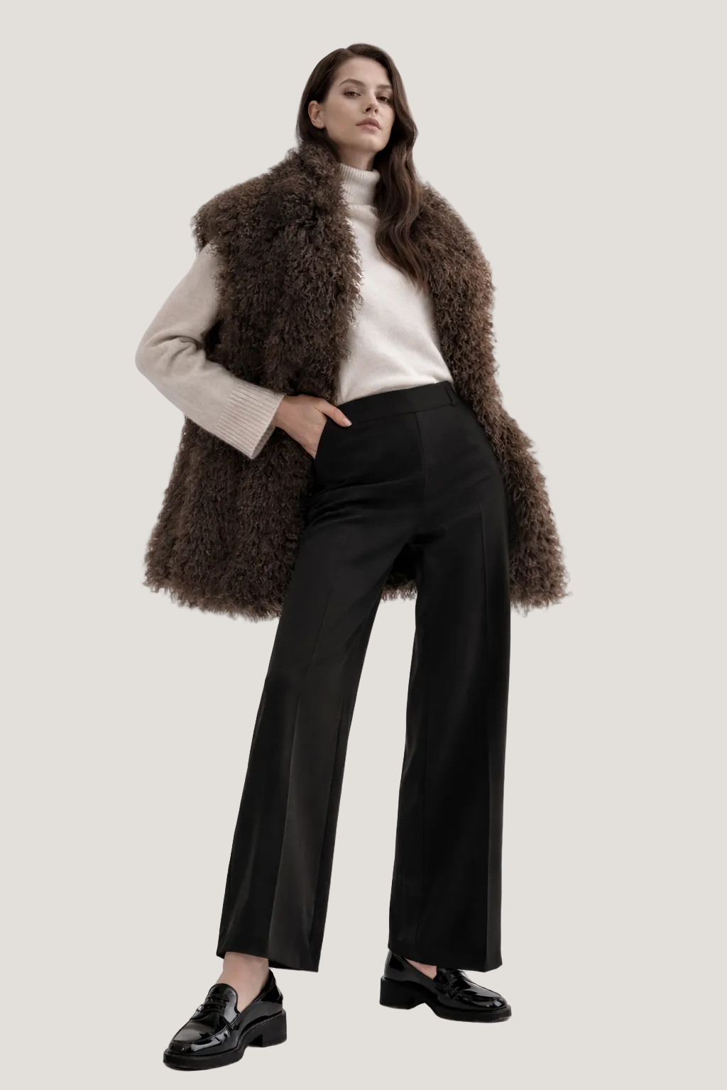 Pravá kožešina real fur mongolian mongolská finefurs vest vesta chocolate brown