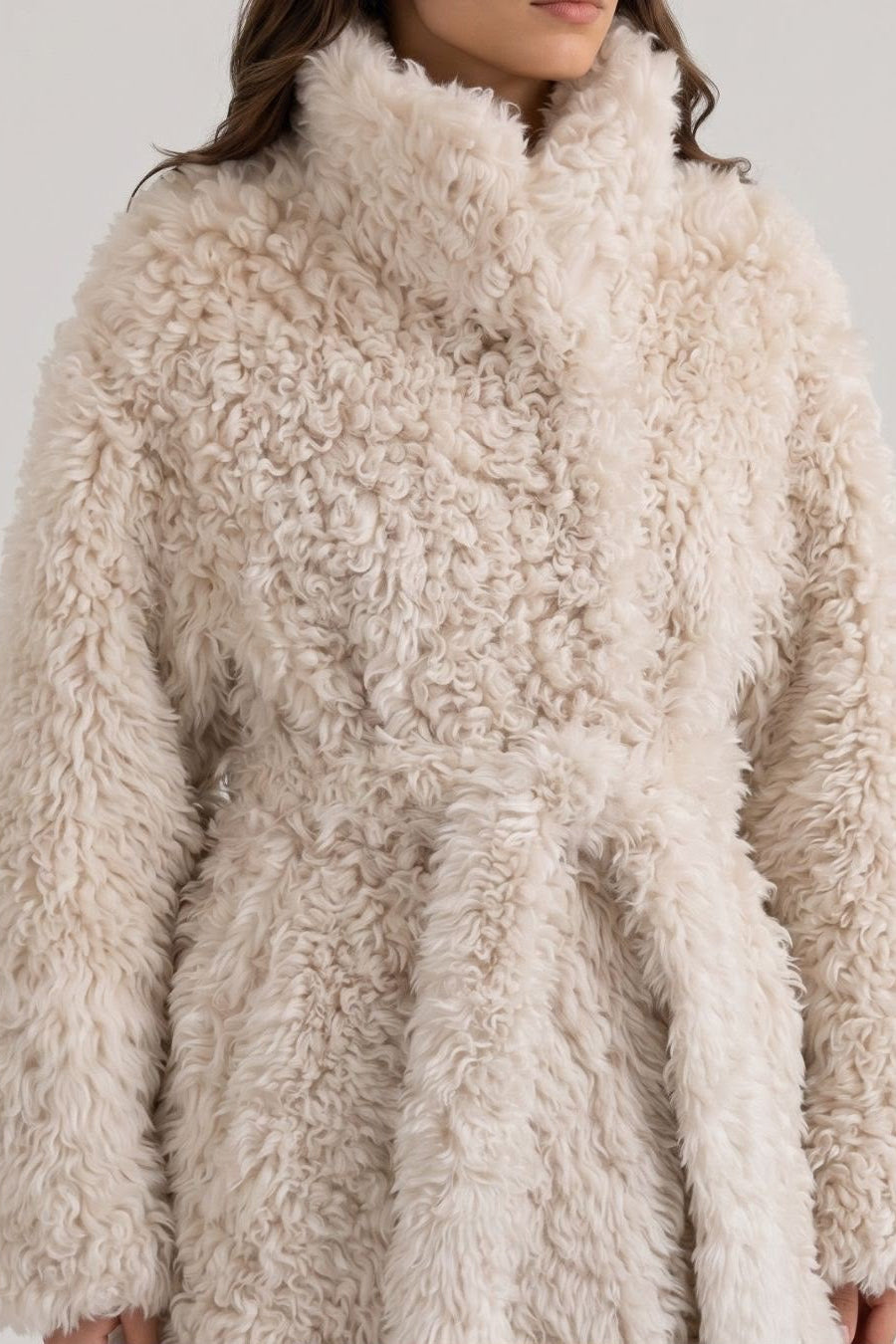 shearling belted jacket Anna tigrado sheep kabátek s páskem z tigrado ovčí kožešiny detail