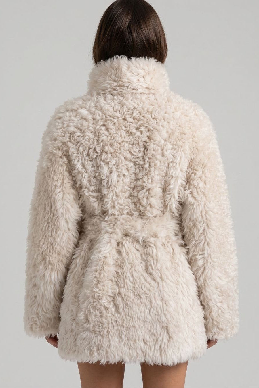 shearling belted jacket Anna tigrado sheep kabátek s páskem z tigrado ovčí kožešiny back view