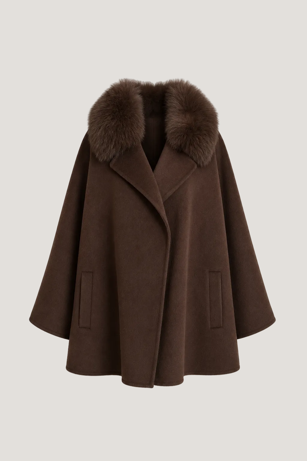poncho in chocolate brown with collar from real fox pončo v čokoládové barvě s límcem z pravé kožešiny