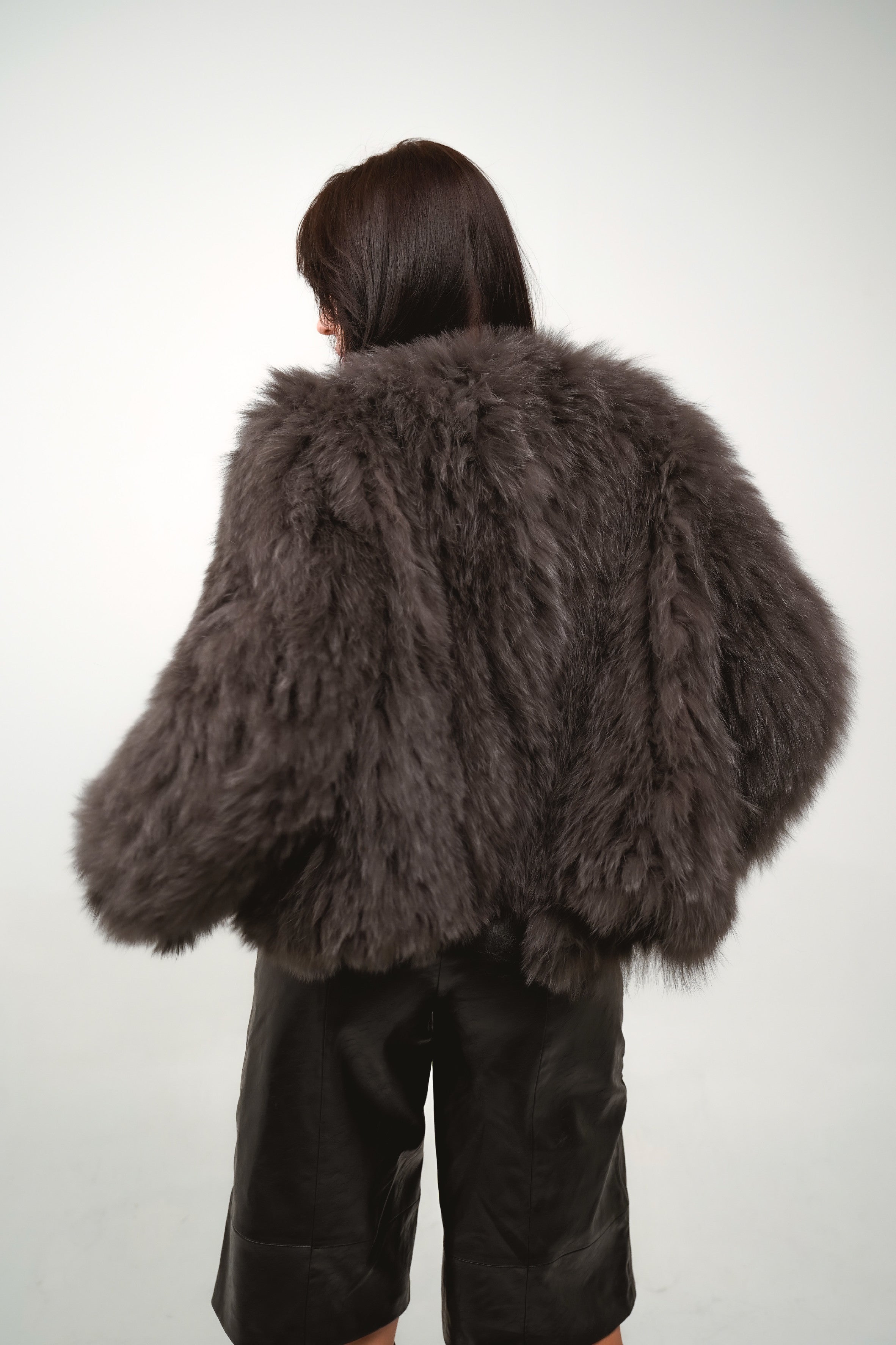 Knitted Fox Jacket - DARK GRAY