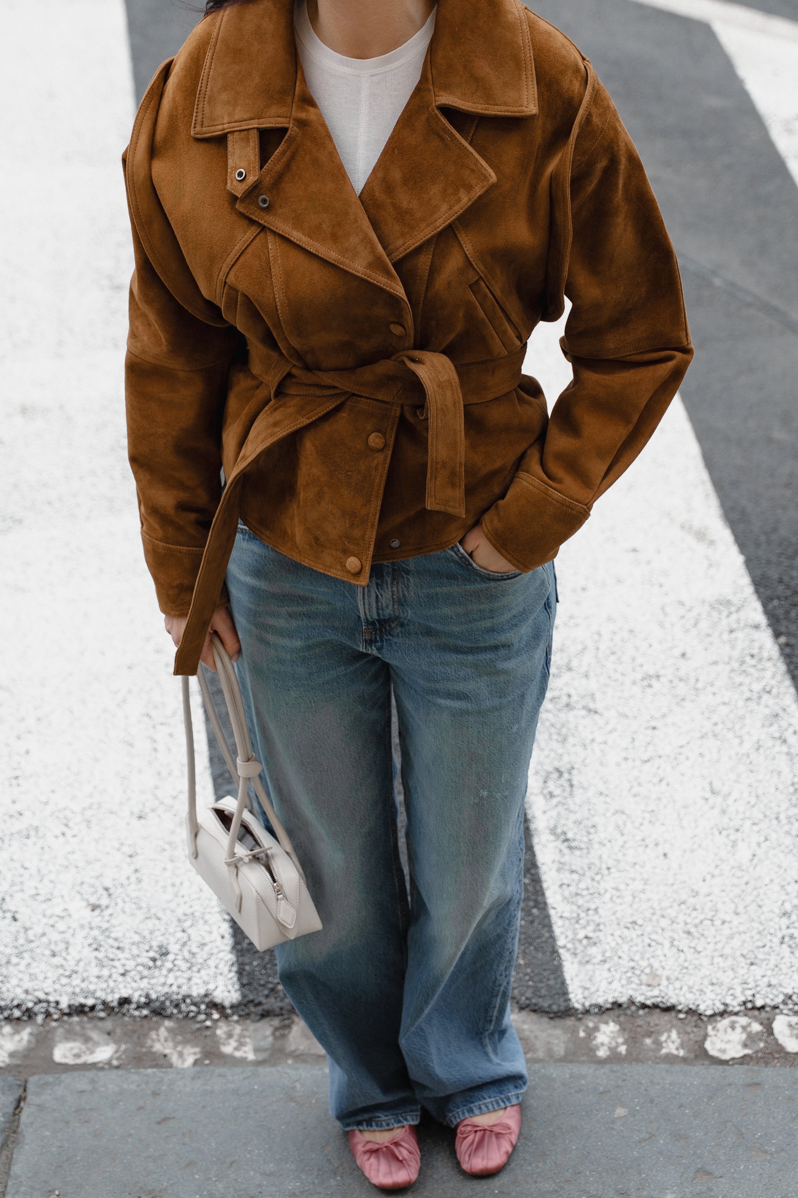 Suede Belted Jacket Frame