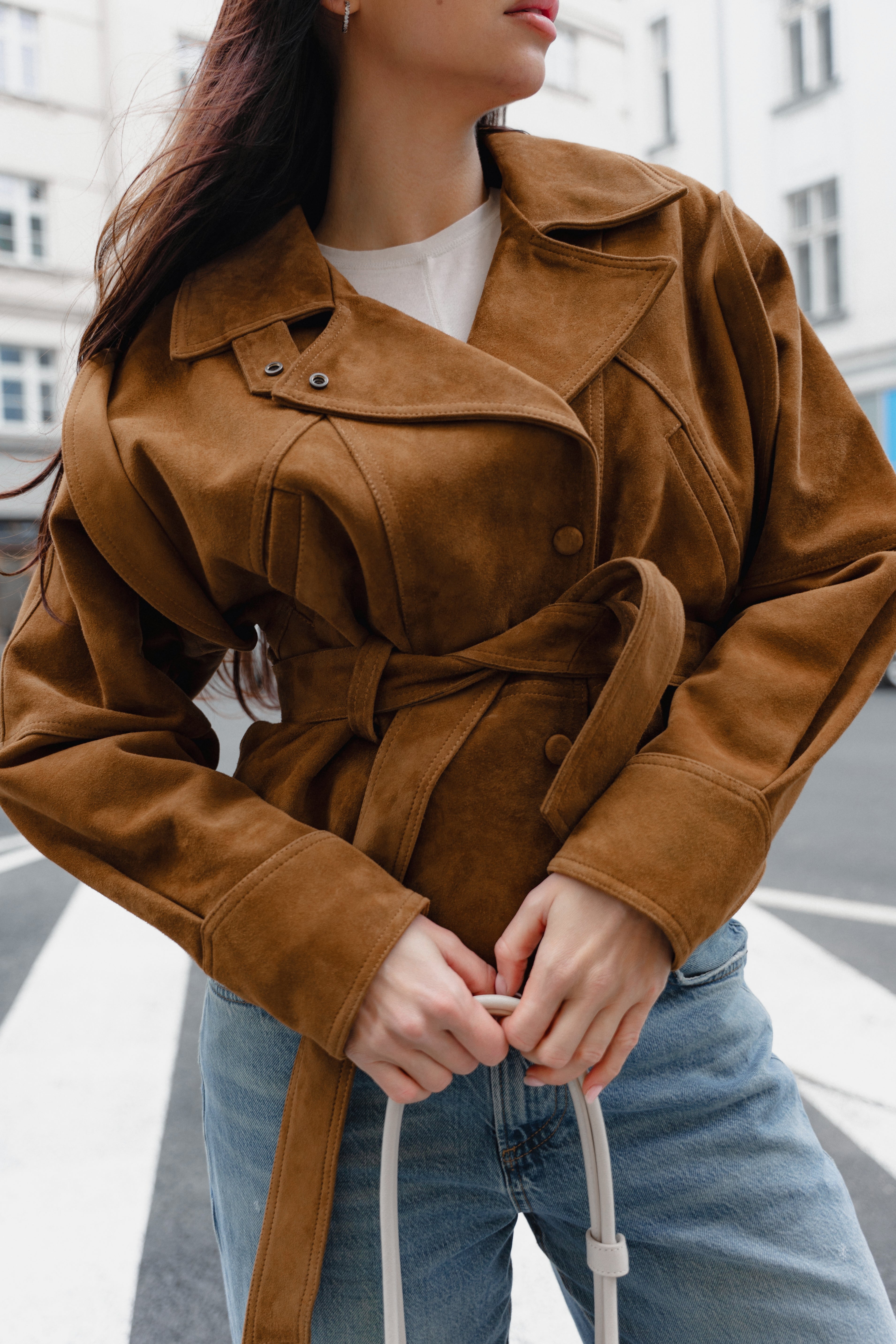Suede Belted Jacket Frame