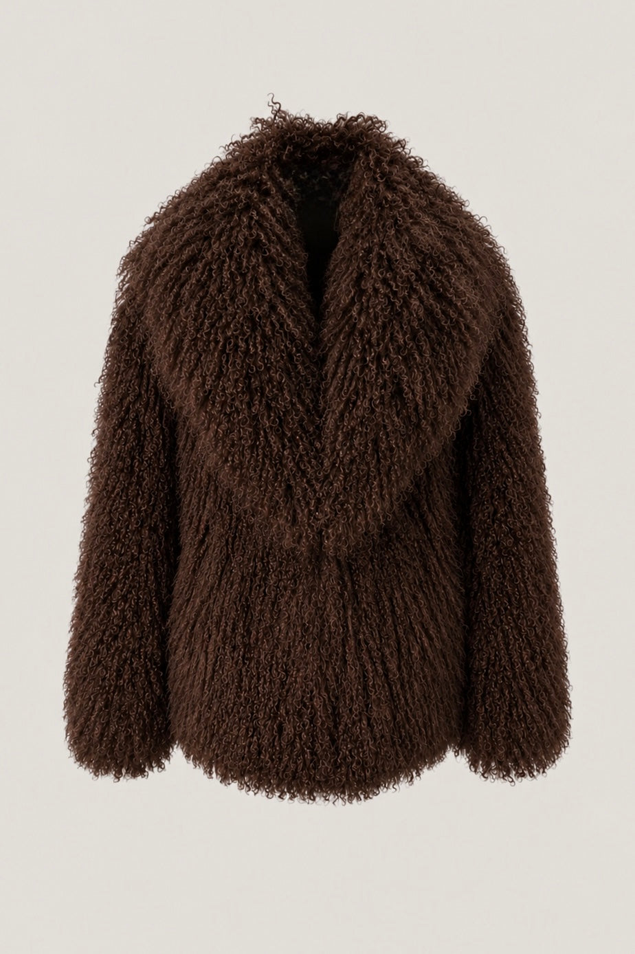 Coat from real mongolian fur with big  dramatic collar