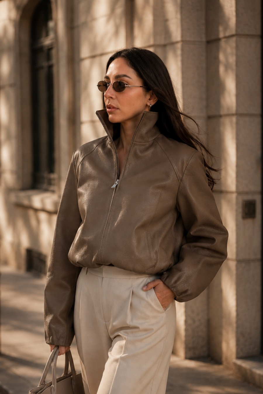 Leather Bomber Bianca