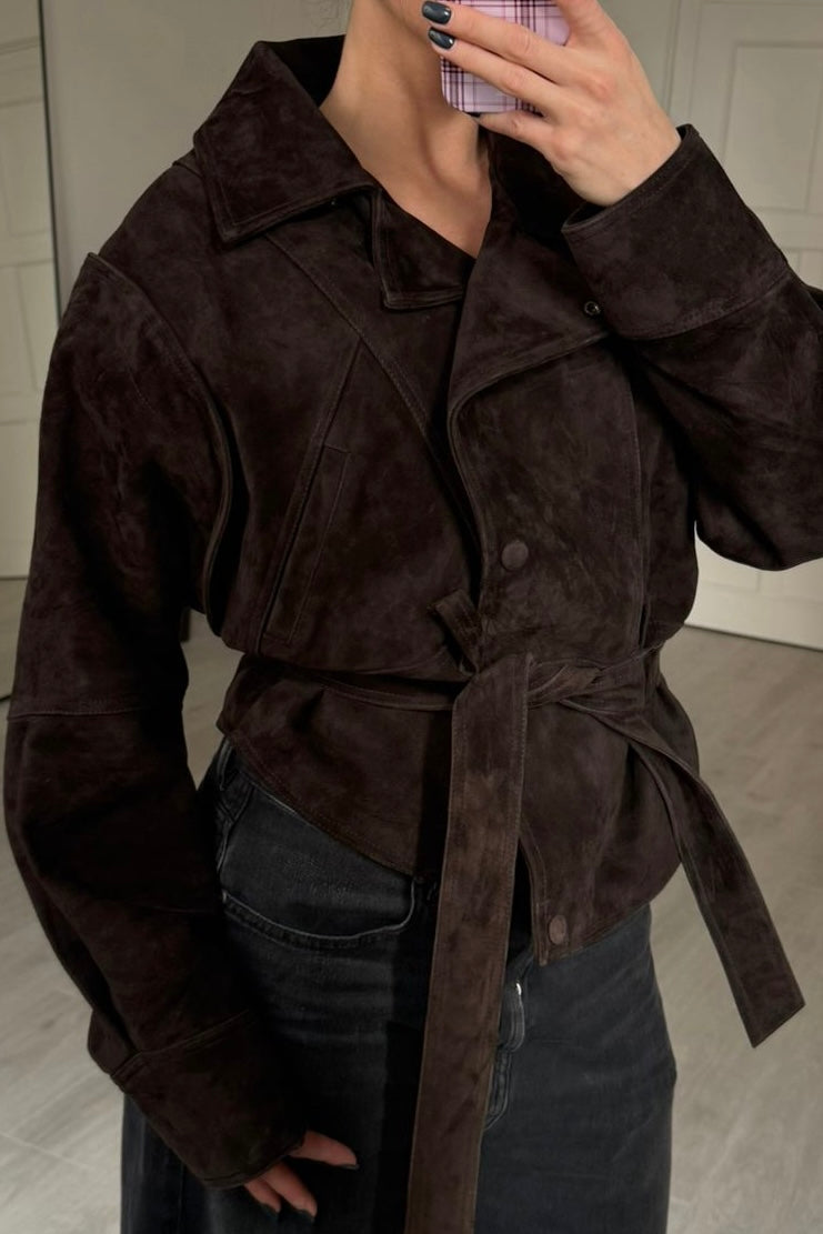 Suede Belted Jacket Frame