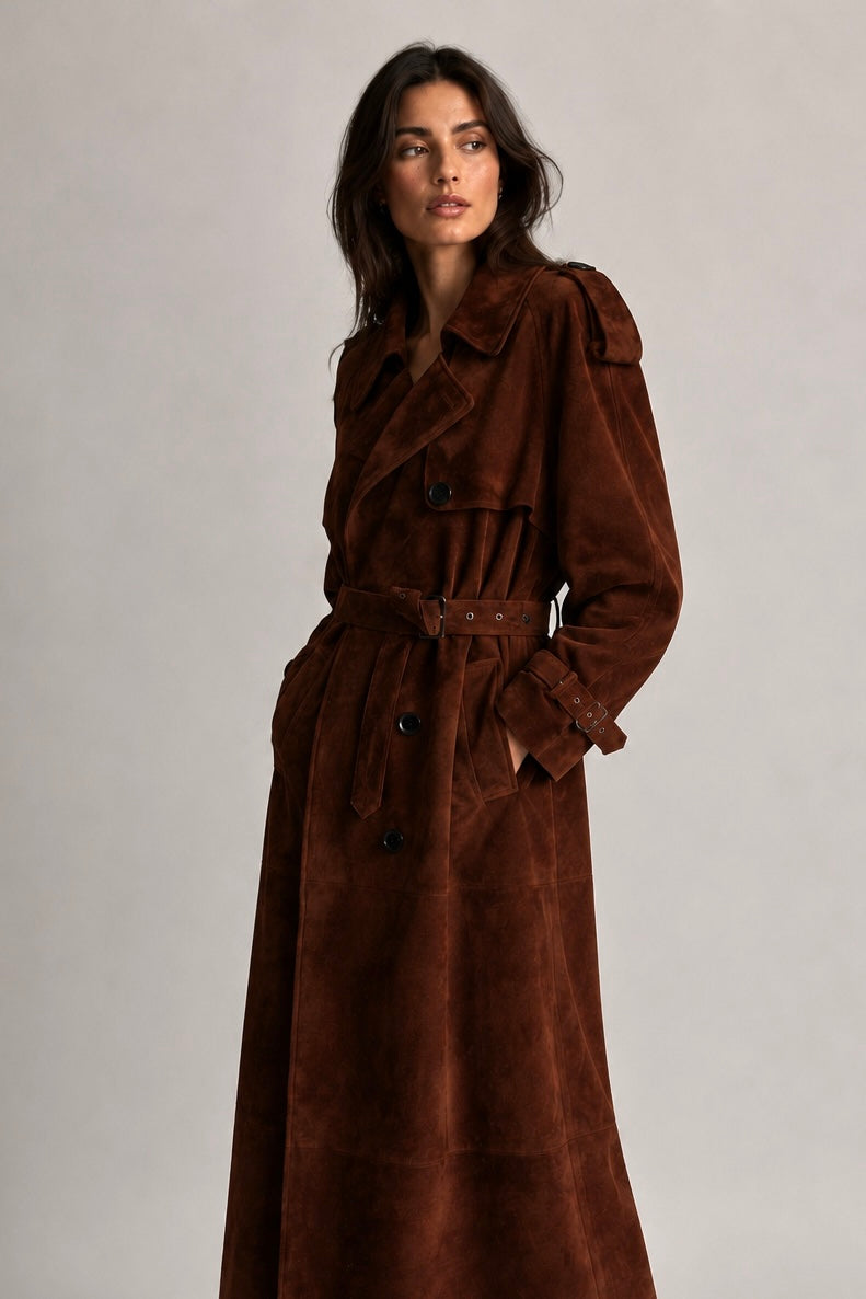 Suede coat leather real trenchcoat finefurs kabát trečkot