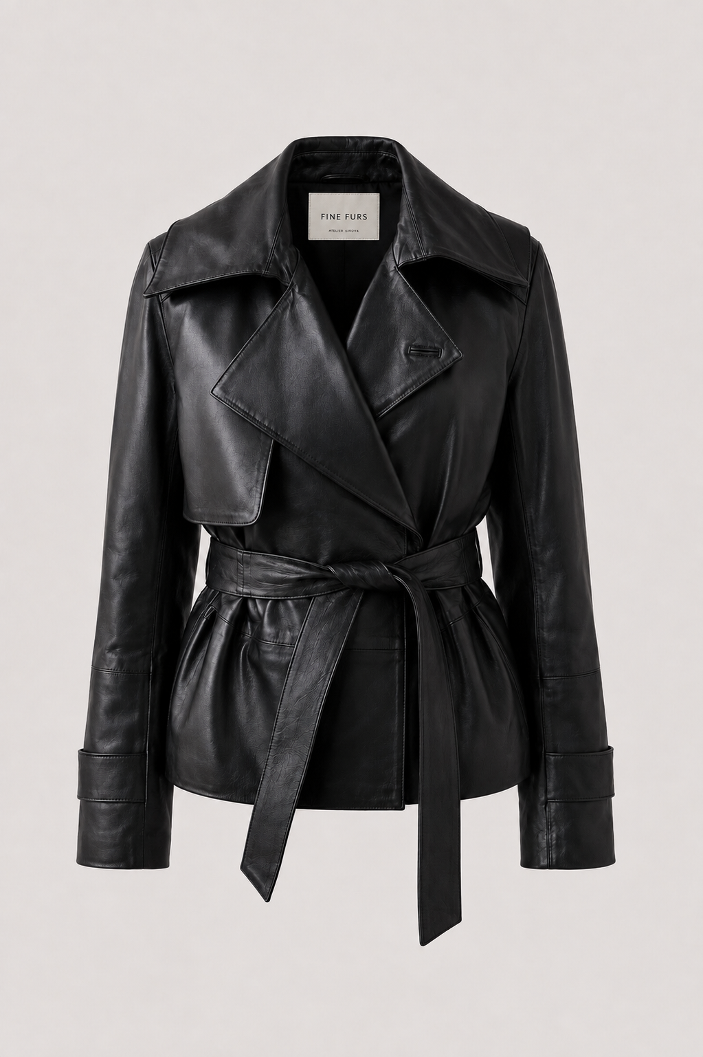 short belted black blazer from Napa leather soft with belt krátké sako s páskem z prémiové kůže nappa