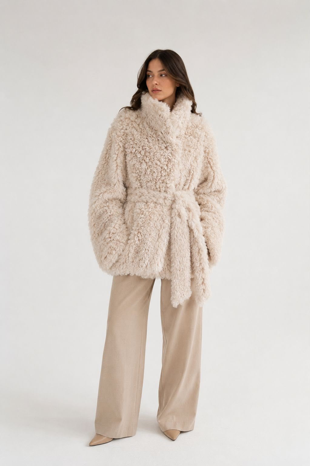 shearling belted jacket Anna tigrado sheep kabátek s páskem z tigrado ovčí kožešiny